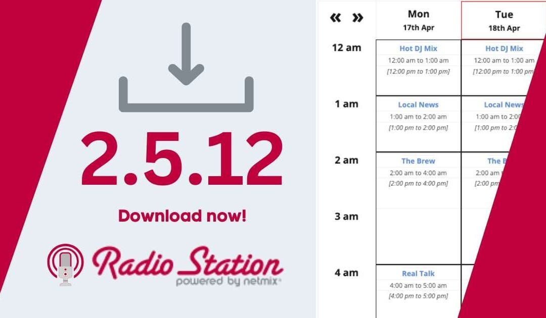 Radio Station 2.5.12 version release announcement banner.